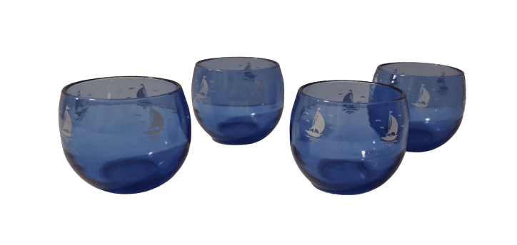 Art Deco Cobalt Blue Glass Wine Glasses, Circa 1940